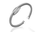 .925 Sterling Silver Rhodium Plated Italian Bangle Bracelet with Oval Center Design