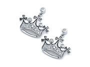 .925 Sterling Silver Rhodium Plated Crown CZ Inlay Dangling Stud Earring .925 Sterling Silver Rhodium Plated Crown CZ Inlay Dangling Stud Earring