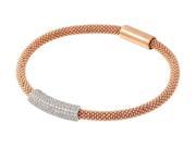 .925 Sterling Silver Rose Gold Rhodium Plated Bar Micro Pave Clear CZ Italian Bracelet