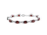 .925 Sterling Silver Rhodium Plated Red Oval CZ Tennis Bracelet