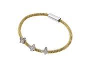 .925 Sterling Silver Rhodium Gold Plated Butterfly Micro Pave Clear CZ Beaded Italian Bracelet