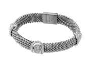 .925 Sterling Silver Rhodium Plated Micro Pave Round Oval Clear CZ Beaded Italian Bracelet