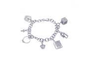 .925 Sterling Silver Rhodium Plated Multiple Dangling Objects CZ Bracelet