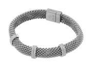 .925 Sterling Silver Rhodium Plated Micro Pave Clear CZ Beaded Italian Bracelet