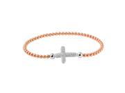 .925 Sterling Silver Rose Gold Plated Beaded Italian Bracelet With CZ Encrusted Cross