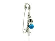 .925 Sterling Silver Rhodium Plated Cross Heart and Blue Bead Pin