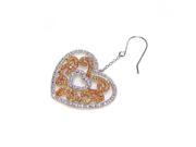 .925 Sterling Silver Rhodium Plated Clear Heart Yellow Filigree CZ Wire Dangling Hook Earring
