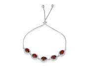 .925 Sterling Silver Rhodium Plated 5 Micro Pave Red Oval Clear Round CZ Lariat Bracelet