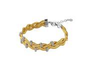 .925 Sterling Silver Gold Plated Braided Italian Bracelet With Small CZ Bar Accents