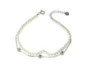 .925 Sterling Silver Rhodium Plated Double Strand Synthetic Pearl with CZ