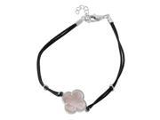.925 Sterling Silver Mother of Pearl Clover on Leather Strap Bracelet