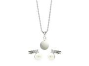 .925 Sterling Silver Rhodium Plated Hanging Pearl Stud Earring Necklace Set