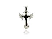 Stainless Steel Black Rhodium Plated Two Tone Winged Cross Charm Pendant