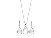 .925 Sterling Silver Rhodium Plated Teardrop CZ Dangling Lever Back Earring Necklace Set