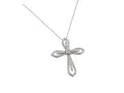 .925 Sterling Silver Rhodium Plated Clear CZ at Center Open Cross Pendant Necklace