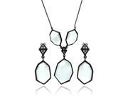 Brass Black Rhodium Plated Hanging Large White CZ Necklace Earring Set