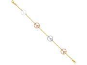 14K Tri Color Gold Light Peace Women s Bracelet 7.5