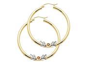 14K Tri Color Gold Flower Hoop Earrings
