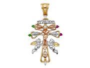 14K Tri-Color Gold CZ Religious Cross of Caravaca Pendant 14K Tri-Color Gold CZ Religious Cross of Caravaca Pendant