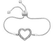 0.05 CTW Diamond Sterling Silver Womens Round Diamond Heart Love Bolo Bracelet