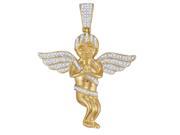 0.50 CTW Diamond 10kt Yellow Gold Mens Round Diamond Angel Wings Cherub Charm Pendant