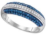 0.50 CTW Diamond 10kt White Gold Womens Round Blue Colored Diamond Striped Band Ring