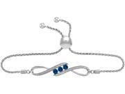 0.55 CTW Diamond Sterling Silver Womens Round Lab Created Blue Sapphire Bolo Bracelet