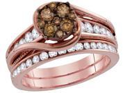 1.00 CTW Diamond 14kt Rose Gold Womens Round Cognac brown Colored Diamond Bridal Wedding Engagement Ring Band Set