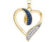 0.2 CTW Diamond 10kt Yellow Gold Womens Round Blue Colored Diamond Heart Love Pendant