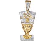 0.6 CTW Diamond 10kt Yellow Gold Mens Round Diamond Nefertiti Pharaoh Charm Pendant