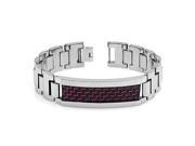Tungsten Carbide High Polish Heavy Designer Link Id Bracelet With Red Black Carbon Fiber Inlay