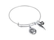 .925 Sterling Silver Expandable Bangle With Sacred Heart milagrosa Wing And Crown Charms