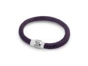 Sterling Silver Purple Stingray Leather Bracelet With Magnetic Lock Size 7