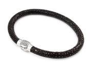 Sterling Silver Brown Stingray Leather Bracelet With Magnetic Lock Size 7