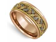 18K Tri Color Solid Gold French Braid Comfort Fit Men's and Women's Wedding Band Ring - 9mm 18K Tri Color Solid Gold French Braid Comfort Fit Men's and Women's Wedding Band Ring - 9mm