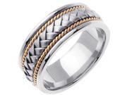 18K Yellow and White Solid Gold Basket Braid Comfort Fit Men's and Women's Wedding Band Ring - 8.5mm 18K Yellow and White Solid Gold Basket Braid Comfort Fit Men's and Women's Wedding Band Ring - 8.5mm