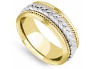 18K Yellow and White Solid Gold Wicker Braid Comfort Fit Men's and Women's Wedding Band Ring - 8mm 18K Yellow and White Solid Gold Wicker Braid Comfort Fit Men's and Women's Wedding Band Ring - 8mm