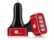 1byone 9.6A 48W 4 Port USB Car Charger Safety Protection for Apple and Android Devices Red Black
