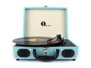 1byone Belt Drive 3 Speed Portable Stereo Turntable with Built in Speakers Supports RCA Output Headphone Jack MP3 Mobile Phones Music Playback Turquoise