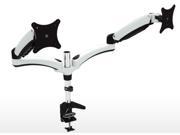Dual Articulating Monitor Mount. Clamp Base. Supports 15 to 28 monitors. VESA Mounting