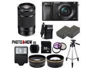 Sony Alpha A6000 Mirrorless Digital Camera with 16 50mm Lens Black With Sony SEL55210 55 210mm Lens Black Professional Bundle