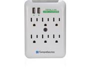 Comprehensive Cable CPWR SP6 USB2 6Port Wall Mount Surge Outlet With Dual Usb 2.4Amp Charging Ports