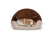 K H PET PRODUCTS 4041 Tan Chocolate K H PET PRODUCTS THERMO HOODED PET LOUNGER BED TAN CHOCOLATE 20 X 25 X 13