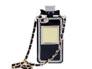Bling Bling Set Auger Crystal Perfume Bottle Shaped with Chain Handbag Telephone Case Cover Bowknot Style Design for iPhone 4S Color Black