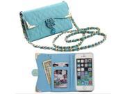 PU Leather Wallet Purse Phone Case Telephone Cover Card Holder Wallet with Detachable Long Strap for Apple iPhone 6 4.7 Color Blue