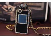 Lixurious Colorful Handmade Set Auger Crystal Perfume Bottle Shaped with Chain Handbag Telephone Case Cover Bowknot Style Design for iPhone 4S Color Black