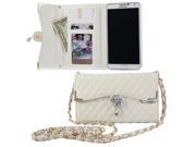 PU Leather Wallet Purse Phone Case Telephone Cover Card Holder Wallet with Detachable Long Strap for Samsung Galaxy Note 3 N9000 N9000 Color White