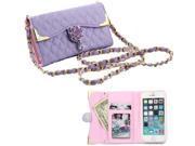 PU Leather Wallet Purse Phone Case Telephone Cover Card Holder Wallet with Detachable Long Strap for Apple iPhone 5 iPhone 5S Color Purple