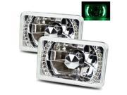4 Sets of 4x6 H4651 H4652 H4656 H4666 Green LED Ring Chrome Crystal Square Headlights Conversion