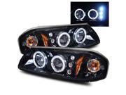 For 00 05 Chevy Impala Angel Eye Halo Projector Headlights Lamps Glossy Black
